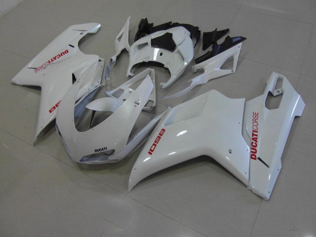 Carénage Moto Ducati 848 1098 1198 2007-2014 - Blanc Nacré avec Rouge Décalque Carénage Moto Ducati 848 1098 1198 2007-2014 - Blanc Nacré avec Rouge Décalque