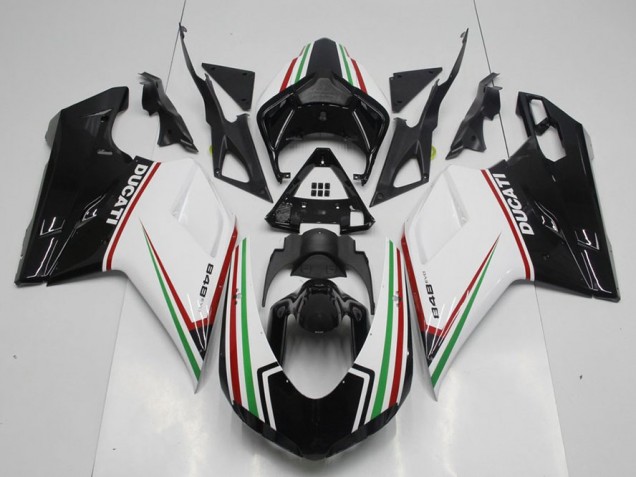 Carénage Moto Ducati 848 1098 1198 2007-2014 - Noir Vert et Blanc Carénage Moto Ducati 848 1098 1198 2007-2014 - Noir Vert et Blanc