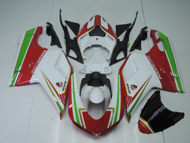 Carénage Moto Ducati 848 1098 1198 2007-2014 - Rouge Blanc et Vert