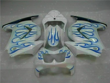 Carénage Moto EX250 2008-2012 - Blanc Bleu Flamme