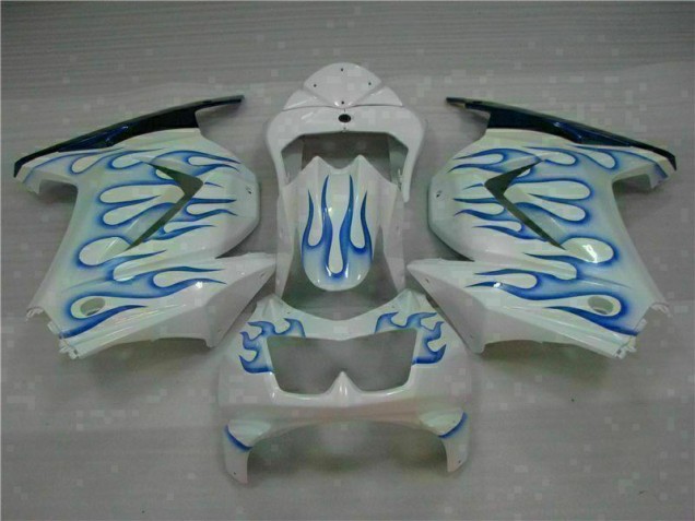 Carénage Moto EX250 2008-2012 - Blanc Bleu Flamme