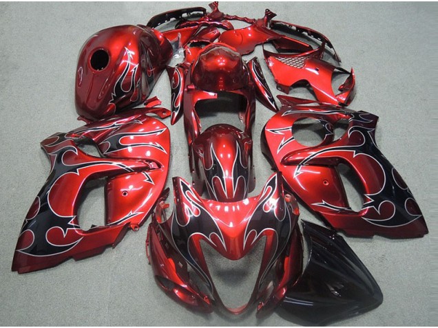 Carénage Moto GSXR 1300 Hayabusa 1996-2007 - Rouge avec Noir Flamme Carénage Moto GSXR 1300 Hayabusa 1996-2007 - Rouge avec Noir Flamme