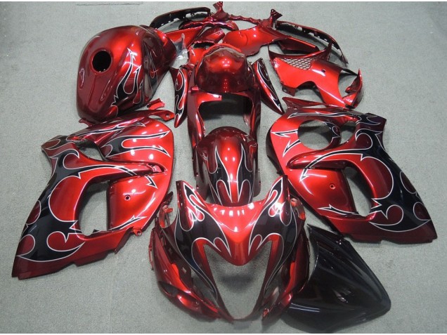 Carénage Moto GSXR 1300 Hayabusa 2008-2019 - Rouge Noir Flamme