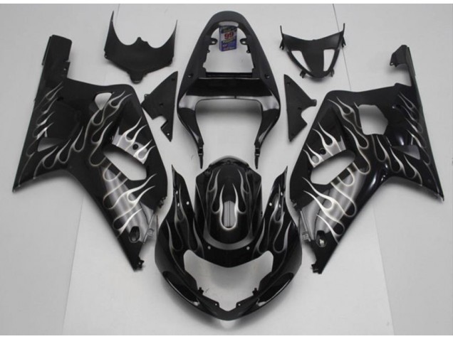 Carénage Moto GSXR 600 / 750 K1 K2 K3 2001-2003 - Noir Blanc Flamme Carénage Moto GSXR 600 / 750 K1 K2 K3 2001-2003 - Noir Blanc Flamme