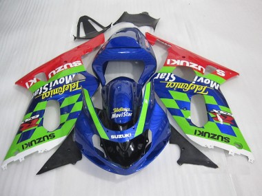 Carénage Moto GSXR 600 K1 K2 K3 2001-2003 - Bleu Vert Rouge Telefumia Movistar