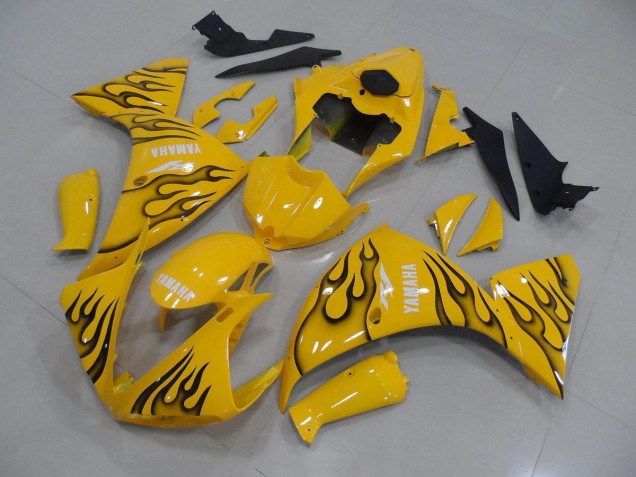 Carénage Moto R1 2012-2014 - Jaune Noir Flamme Carénage Moto R1 2012-2014 - Jaune Noir Flamme
