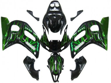 Carénage Moto R6 1998-2002 - Noir Vert Flamme