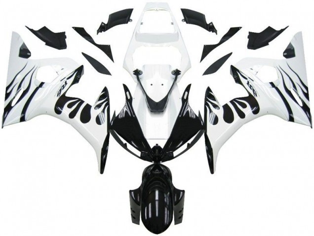 Carénage Moto R6 2003-2005 - Blanc Flamme Noir Carénage Moto R6 2003-2005 - Blanc Flamme Noir