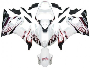 Carénage Moto R6 2003-2005 - Blanc Noir Rouge Flamme