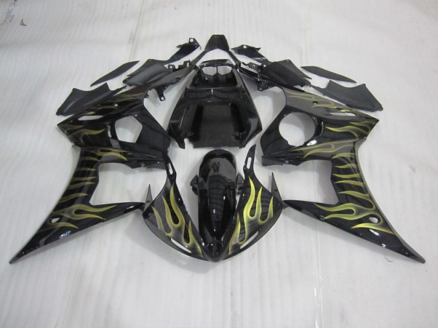 Carénage Moto R6 2003-2005 - Noir avec Jaune Flamme Carénage Moto R6 2003-2005 - Noir avec Jaune Flamme