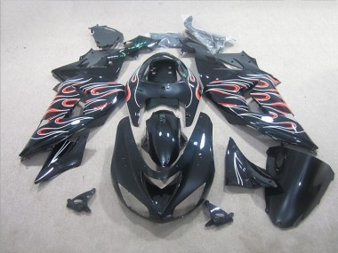 Carénage Moto ZX10R 2006-2007 - Noir Blanc Rouge Flamme