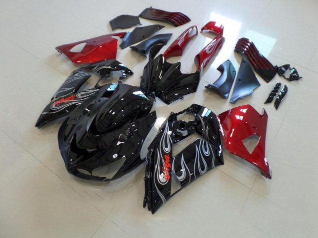 Carénage Moto ZX14R ZZR 1400 2006-2011 - Noir Nd Rouge Argent Flamme Carénage Moto ZX14R ZZR 1400 2006-2011 - Noir Nd Rouge Argent Flamme