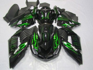 Carénage Moto ZX14R ZZR 1400 2006-2011 - Noir Vert Flamme Ninja