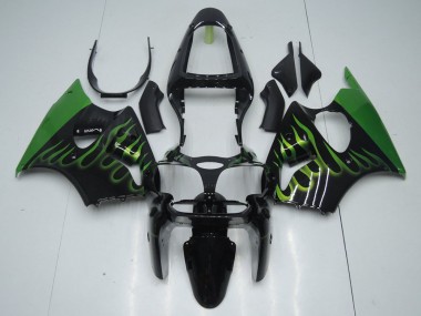 Carénage Moto ZX6R 2000-2002 - Noir avec Vert Flamme