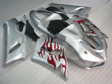 Carénage Moto ZX6R 2005-2006 - Argent Rouge Flamme