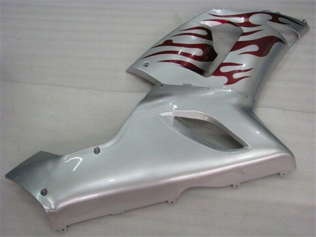 Carénage Moto ZX6R 2005-2006 - Argent Rouge Flamme Carénage Moto ZX6R 2005-2006 - Argent Rouge Flamme