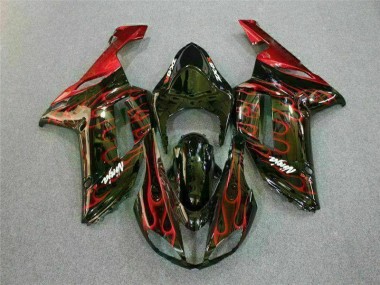 Carénage Moto ZX6R 2007-2008 - Noir Rouge Flamme