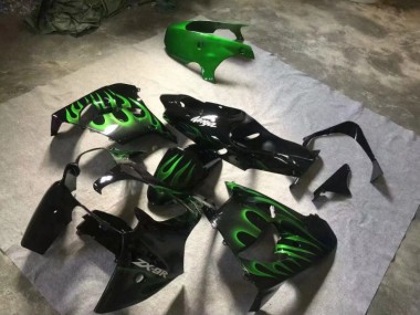Carénage Moto ZX9R 2000-2001 - Noir Brillant Vert Flamme