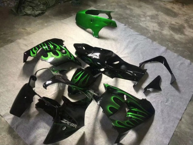 Carénage Moto ZX9R 2000-2001 - Noir Brillant Vert Flamme Carénage Moto ZX9R 2000-2001 - Noir Brillant Vert Flamme