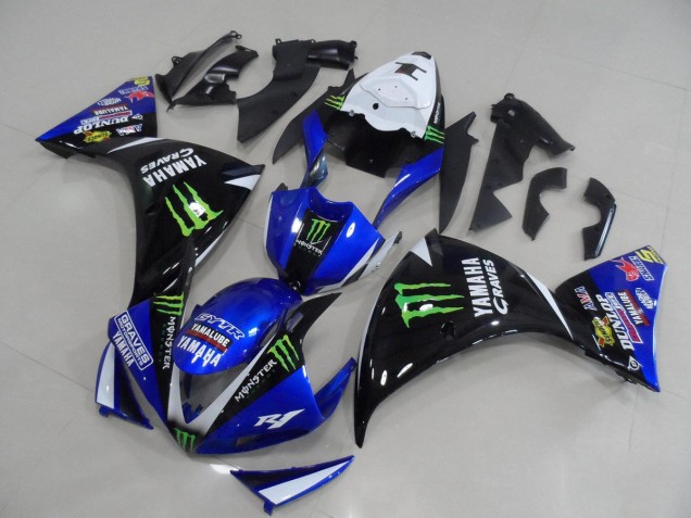 Carénages Moto R1 2012-2014 - Bleu Noir Monster Carénages Moto R1 2012-2014 - Bleu Noir Monster
