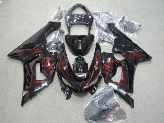 Carénages Moto ZX6R 2005-2006 - Noir Rouge Flamme Carénages Moto ZX6R 2005-2006 - Noir Rouge Flamme