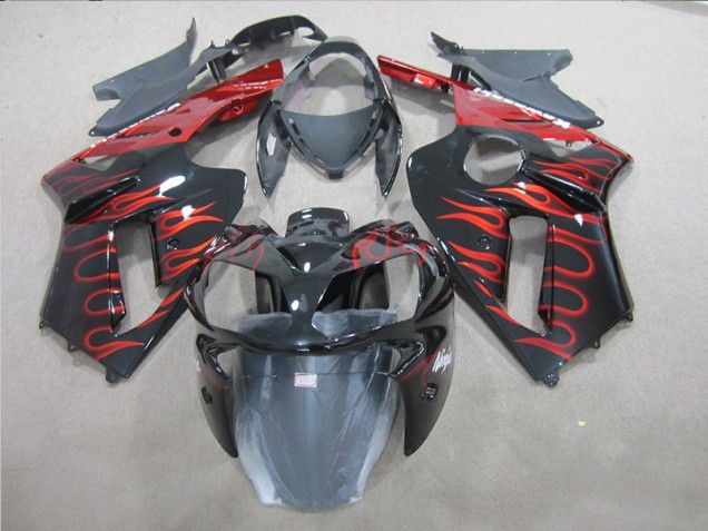 Carénages Moto ZX6R 2007-2008 - Noir Rouge Flamme